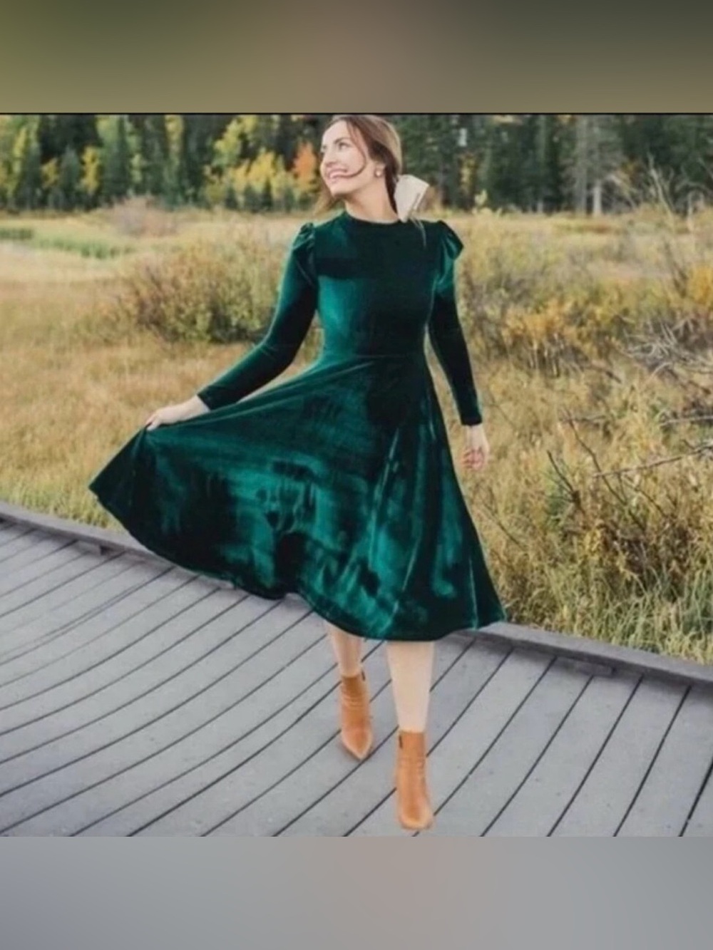 Ivy City Co cypress velvet green Christmas holiday midi dress